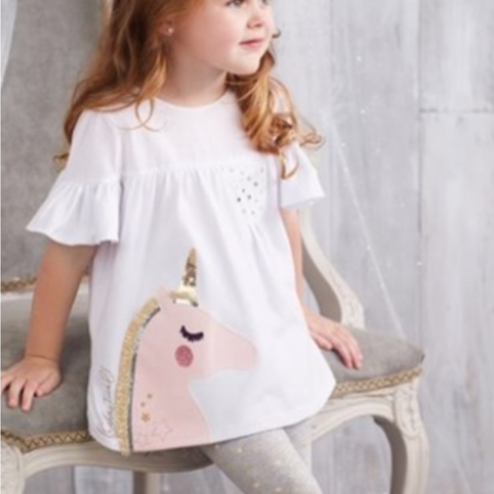 Mudpie white unicorn ruffle sleeve top - size 4T